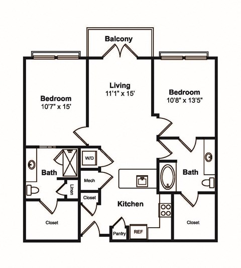 Floor plan for 2 beds, 2 baths, 1100 sqft